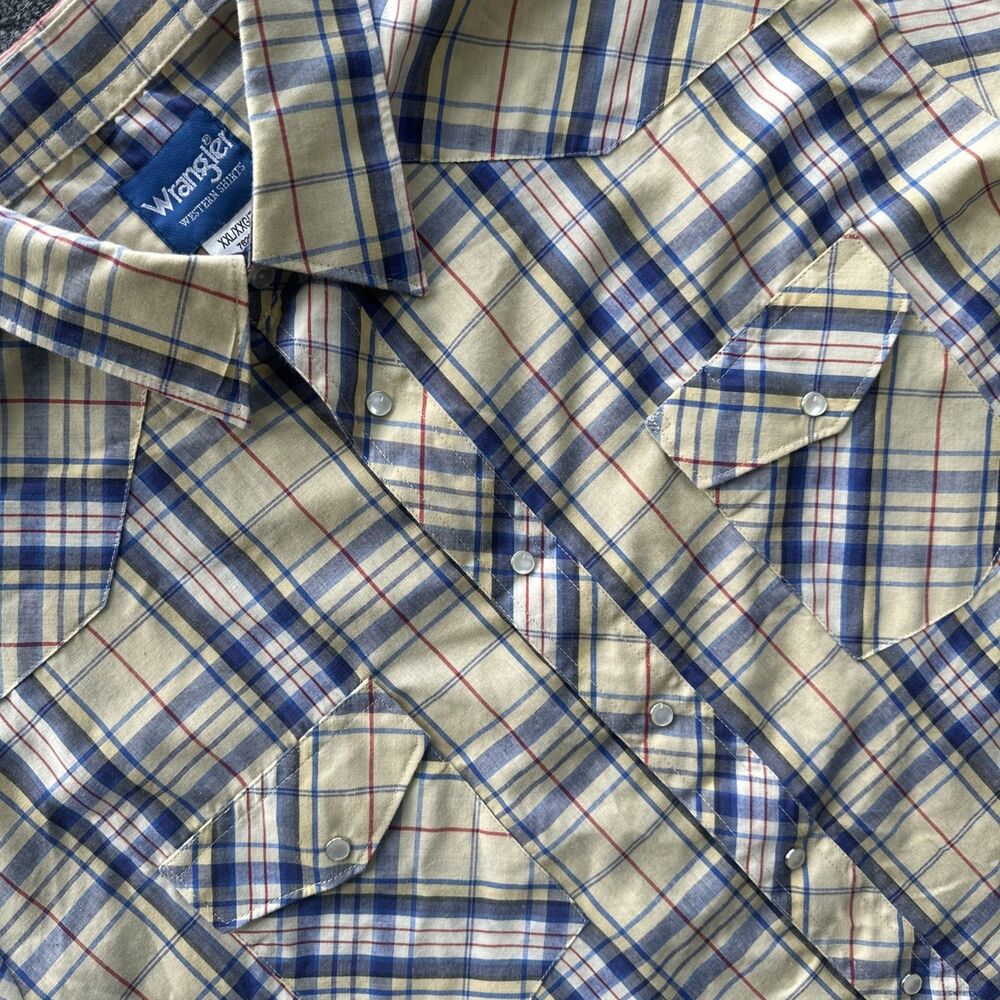 Vtg Wrangler Pearl Snap Shirt Mens XXL Yellow Plaid Western  Ranchwear
